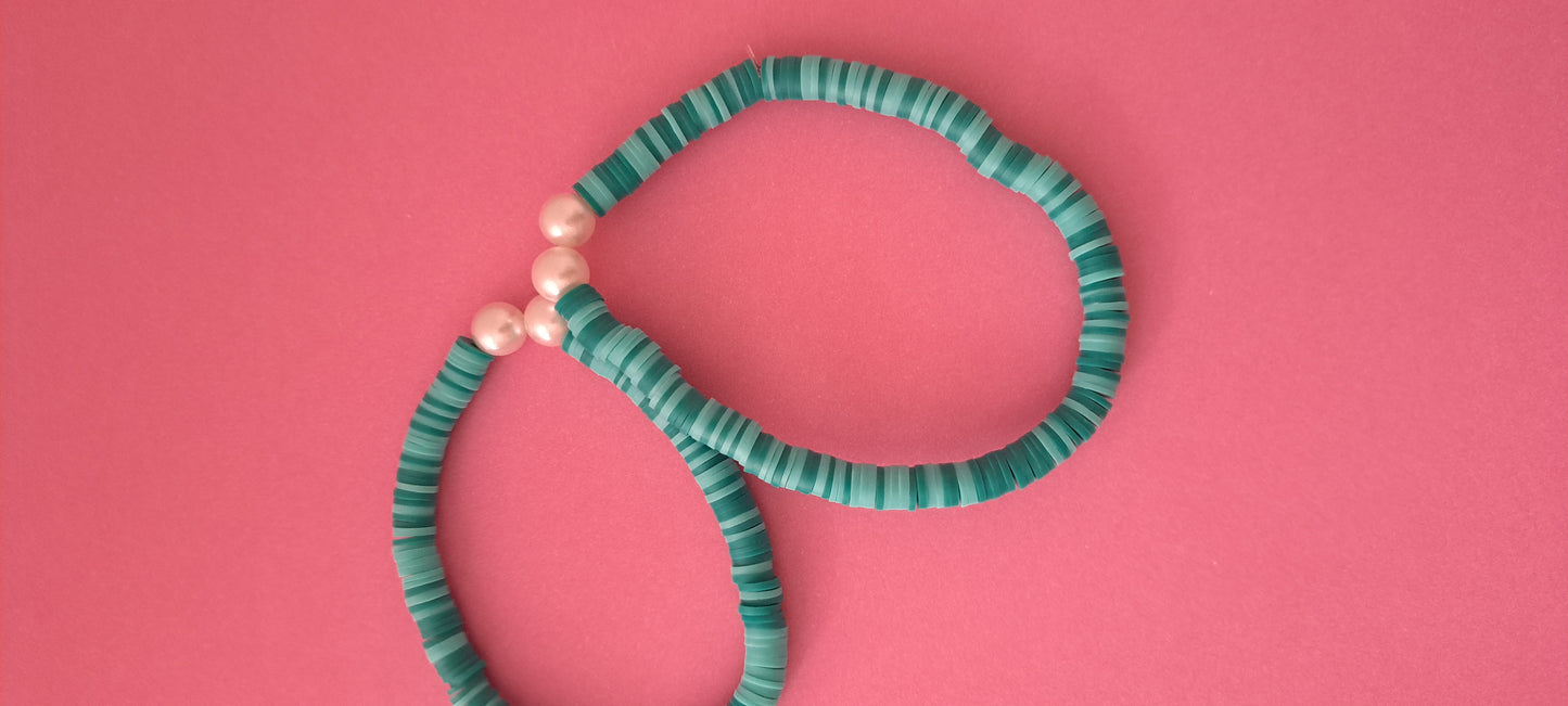 Blue and Green Bracelets-With claybeads-