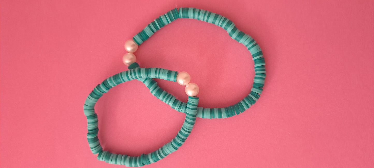 Blue and Green Bracelets-With claybeads-